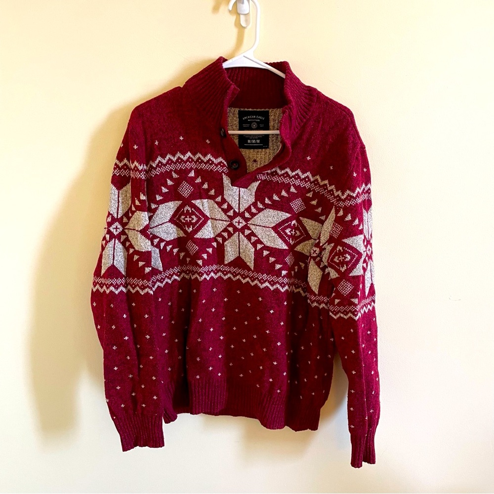 American Eagle Holiday Quarter Zip Sweater with Buttons